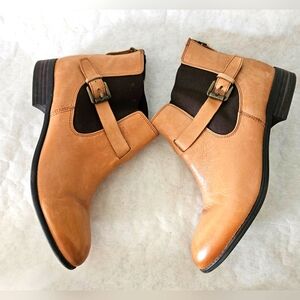 Franco Sarto Tan Leather Ankle Booties Buckle Detail